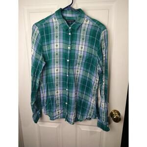 American Eagle Outfitters Woman M Shirt Green Plaid Collared Front Button